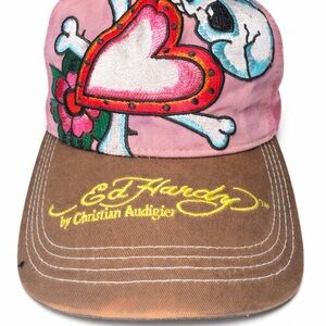 Ed Hardy Skull and Heart Pink Brown Hat
